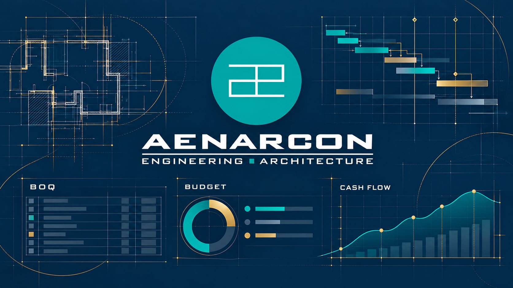 Aenarcon construction management dashboard with programme, BOQ, budget and cash flow